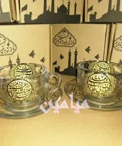 فنجان نعلبکی طرح نام مبارک حضرت زهرا (س) و امام علی (ع) 💚 | چاپ ثابت و کوره ای | تک جعبه | تک و عمده