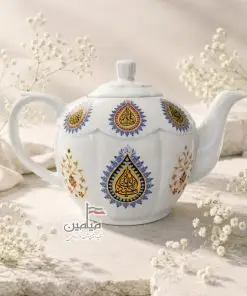 قوری چینی محرمی با اذکار شهدای کربلا 🖤 | دو و نیم لیتری | چاپ ثابت | چینی مرجان | تک و عمده